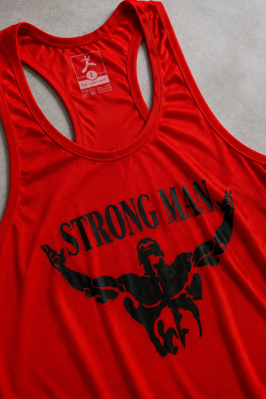پکیج کد S3530 ست بدنسازی مردانه طرح استرانگمن با تم قرمز 🔥❤️ شامل رکابی + شلوارک + جوراب ساقدار + هدبند + شیکر دو تیکه + مچبند چسب نانو
